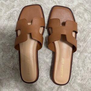 Madden Girl Tan Leather Slide Sandals